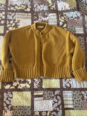 Beaumont Organic - XS Woman’s Mustard Cropped Knit Button-Front Sweater